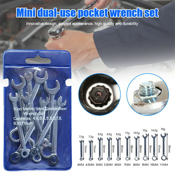10Pcs Mini Combination Small Engineer Wrench Set Key Ring Set Tools Spanner 4-11mm Metric 
